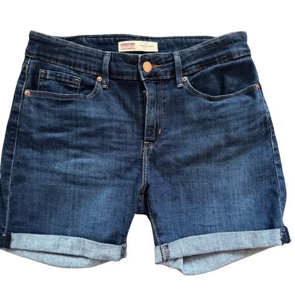 Levis Signature Shorts W27 Mid-Rise Dark Wash Denim Shorts - Picture 1 of 8